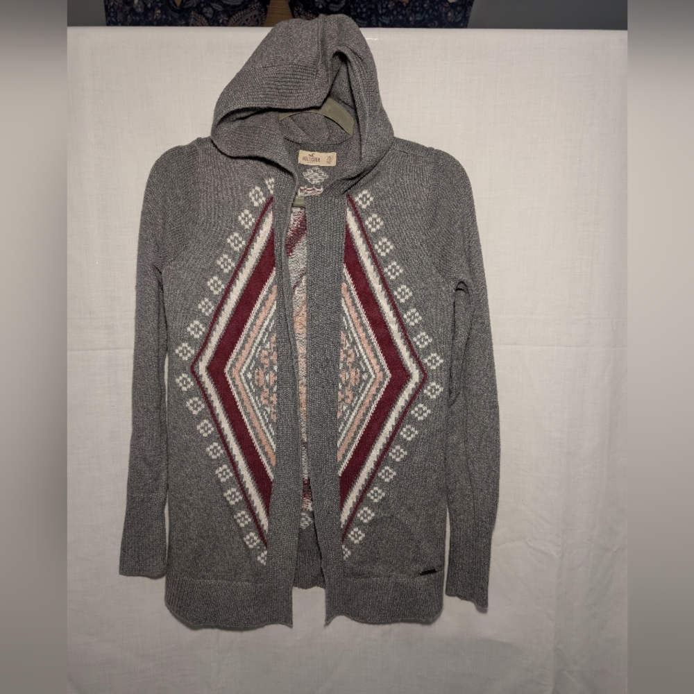 Hollister Aztec Cardigan Sweater Open Front Hooded Women XS